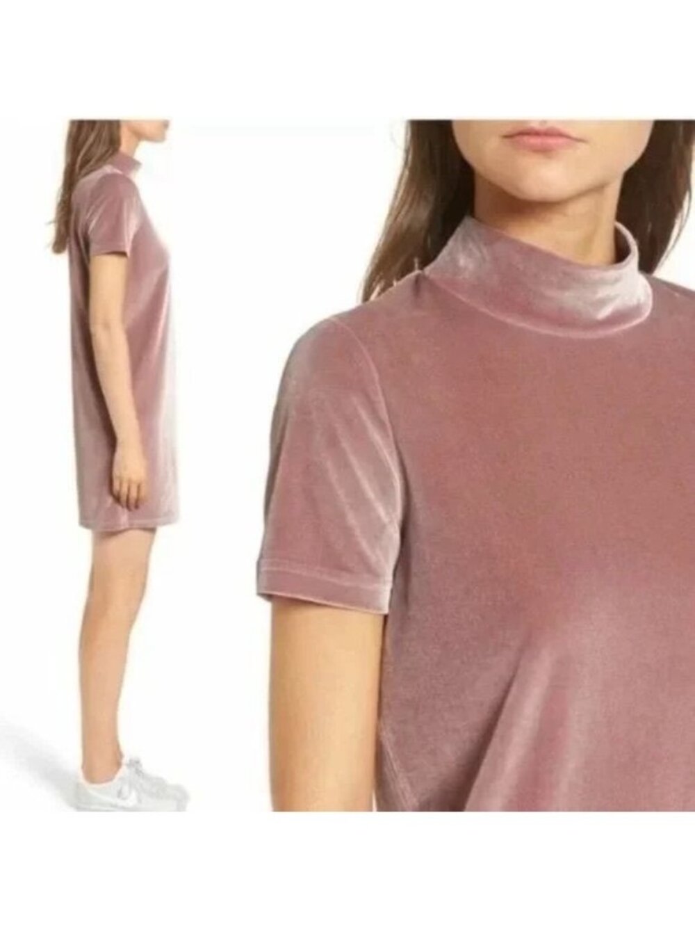 Madewell Women’s Dress Velvet Mock Neck Mini Shift In Frosty Mauve size small
